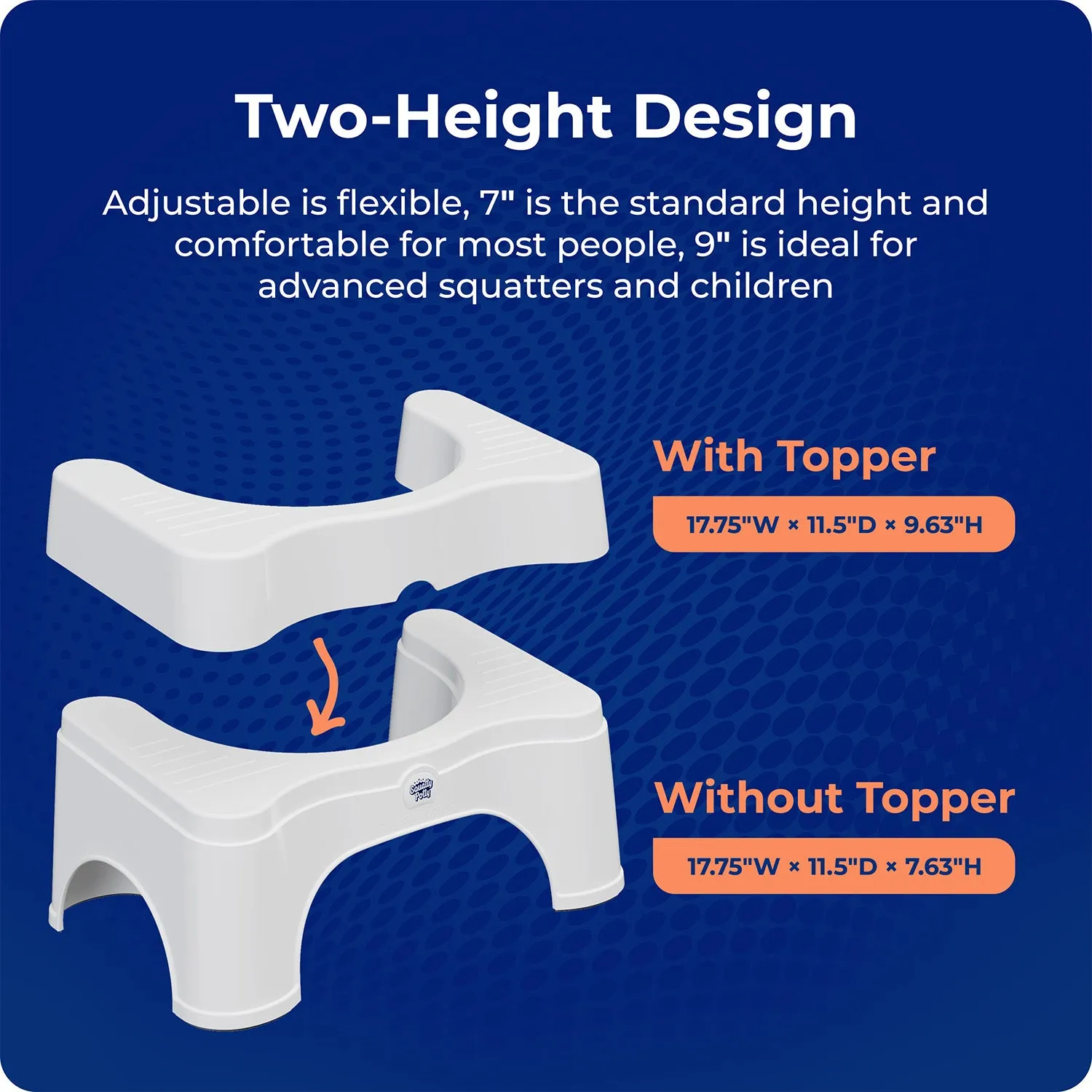 Squatty Potty Adjustable 2.0 toiletskammel 7 og 9 tommer