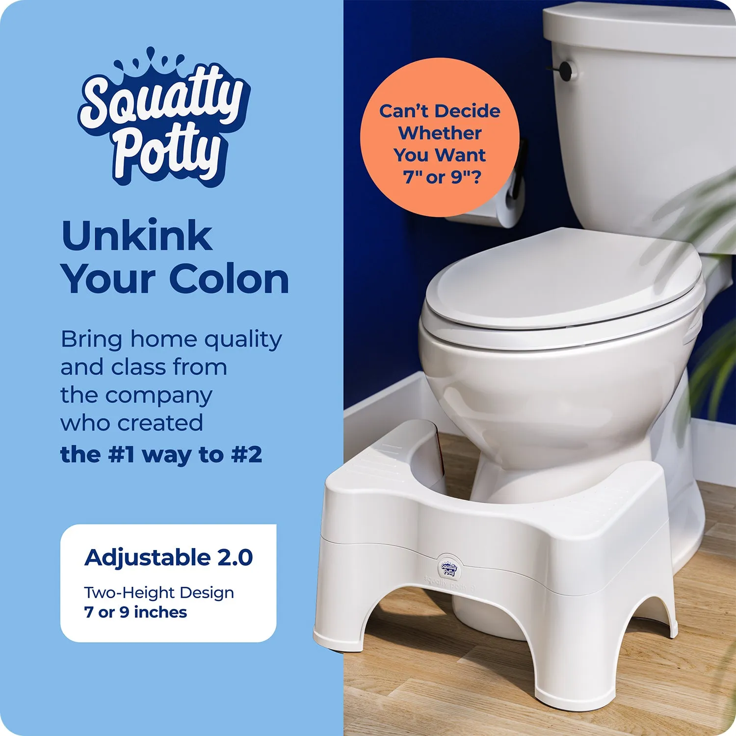 Squatty Potty Adjustable 2.0 toiletskammel 7 og 9 tommer